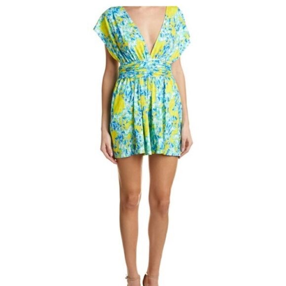 Yumi Kim Blue Yellow Floral Versatile Halter Romper | Size M - Picture 2 of 7